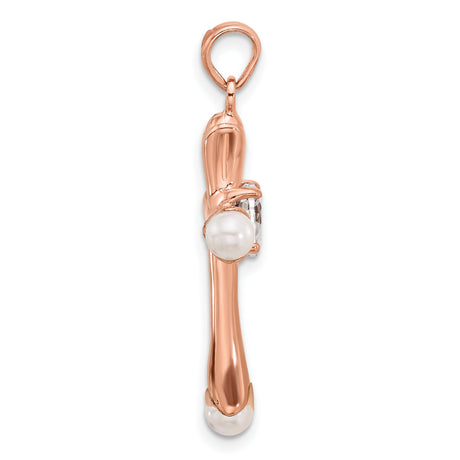 Sterling Silver Cross Pendant with Cubic Zirconia and Synthetic Pearl, Vintage Religious Style