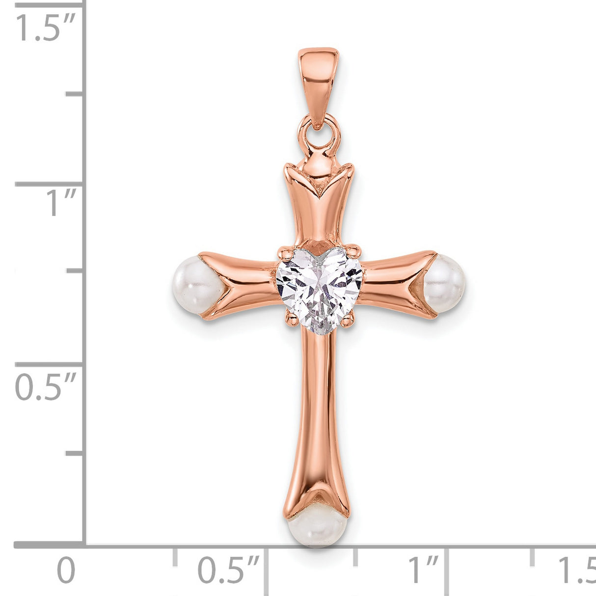 Sterling Silver Cross Pendant with Cubic Zirconia and Synthetic Pearl, Vintage Religious Style