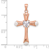 Sterling Silver Cross Pendant with Cubic Zirconia and Synthetic Pearl, Vintage Religious Style