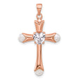 Sterling Silver Cross Pendant with Cubic Zirconia and Synthetic Pearl, Vintage Religious Style