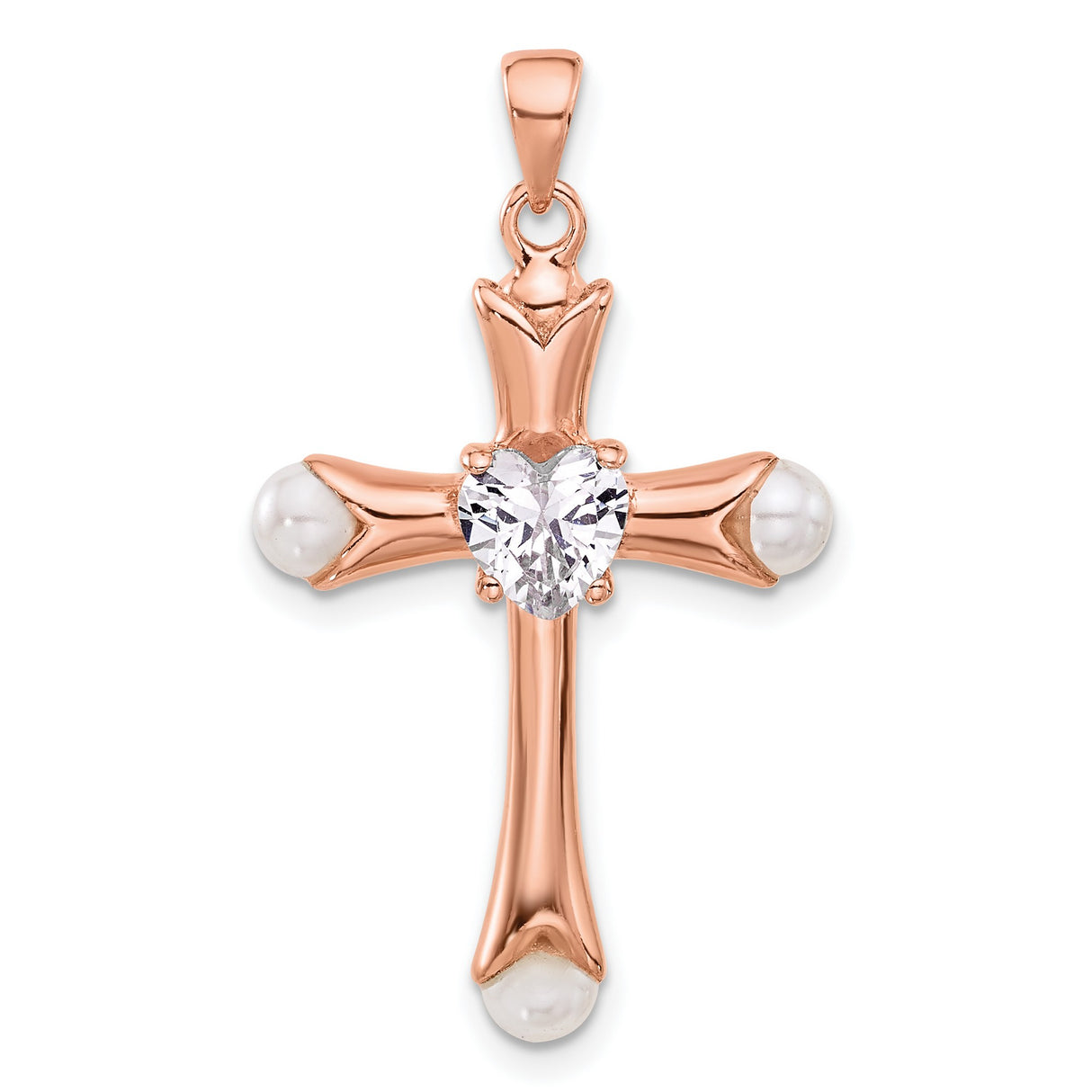 Sterling Silver Cross Pendant with Cubic Zirconia and Synthetic Pearl, Vintage Religious Style
