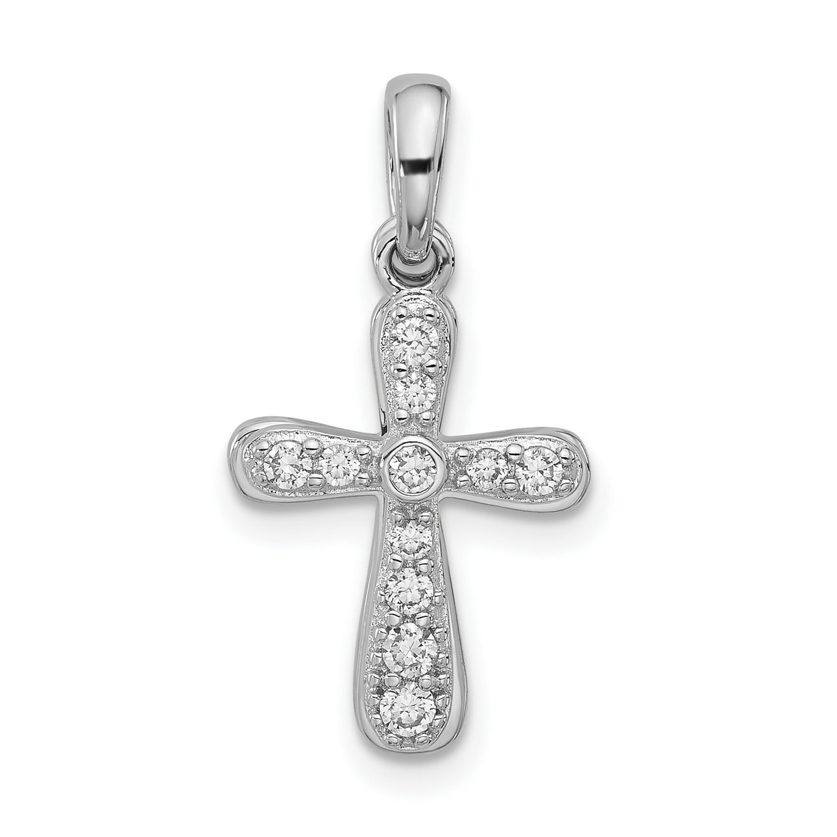 Sterling Silver Cross Pendant with Cubic Zirconia, Layered Silver and Gold Design