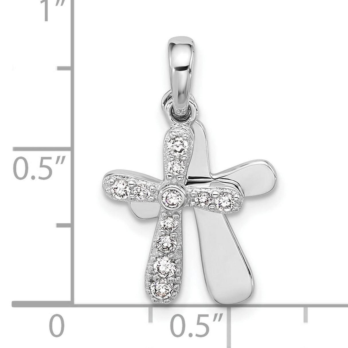 Sterling Silver Cross Pendant with Cubic Zirconia, Layered Silver and Gold Design