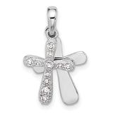 Sterling Silver Cross Pendant with Cubic Zirconia, Layered Silver and Gold Design