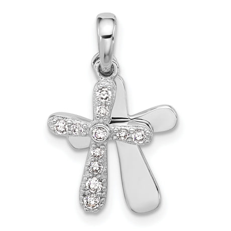 Sterling Silver Cross Pendant with Cubic Zirconia, Layered Silver and Gold Design