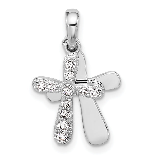 Sterling Silver Cross Pendant with Cubic Zirconia, Layered Silver and Gold Design