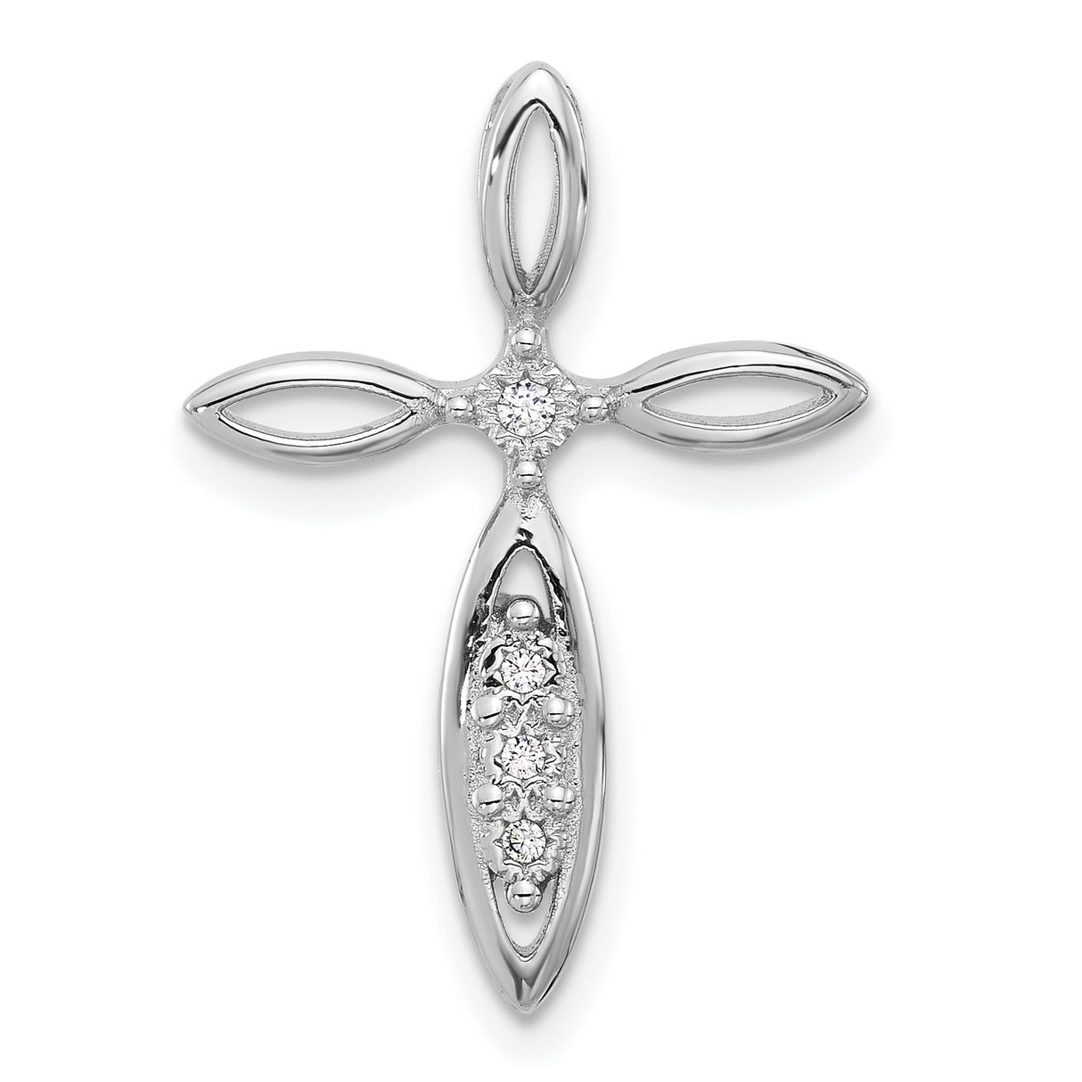 Sterling Silver Cross Pendant with Cubic Zirconia, Openwork Design and Teardrop Charm