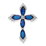 Sterling Silver Cross Pendant with Cubic Zirconia and Simulated Blue Spinel, Spiritual Design