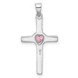 Sterling Silver Cross Pendant with Cubic Zirconia Heart Detail, Polished Finish, Faith Style