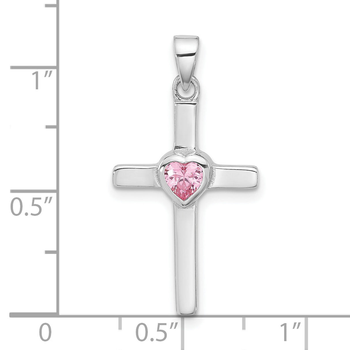 Sterling Silver Cross Pendant with Cubic Zirconia Heart Detail, Polished Finish, Faith Style