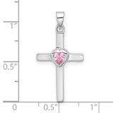 Sterling Silver Cross Pendant with Cubic Zirconia Heart Detail, Polished Finish, Faith Style