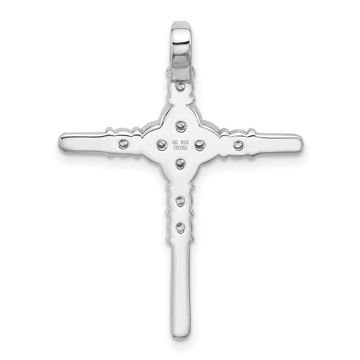 Sterling Silver Cross Pendant with Cubic Zirconia Accents, Polished Finish, Modern Faith Design