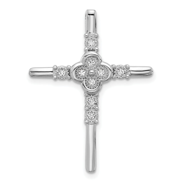 Sterling Silver Cross Pendant with Cubic Zirconia Accents, Polished Finish, Modern Faith Design