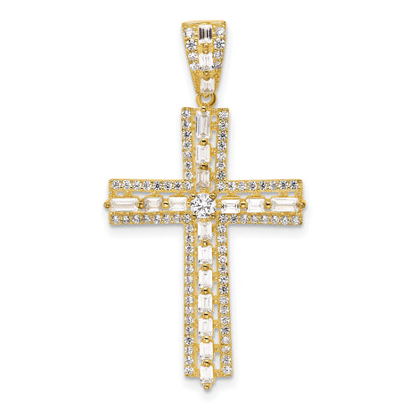 Sterling Silver Cross Pendant with Cubic Zirconia, Baguette Stones, Faith Design