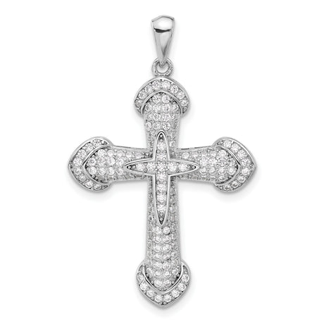 Sterling Silver Cross Pendant with Cubic Zirconia, Polished Faith Symbol Jewelry