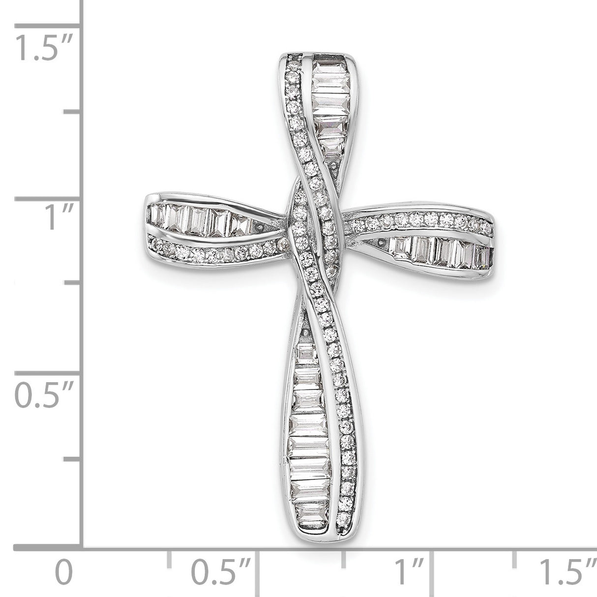 Sterling Silver Cross Pendant with Cubic Zirconia Baguette and Round Channel Set Design