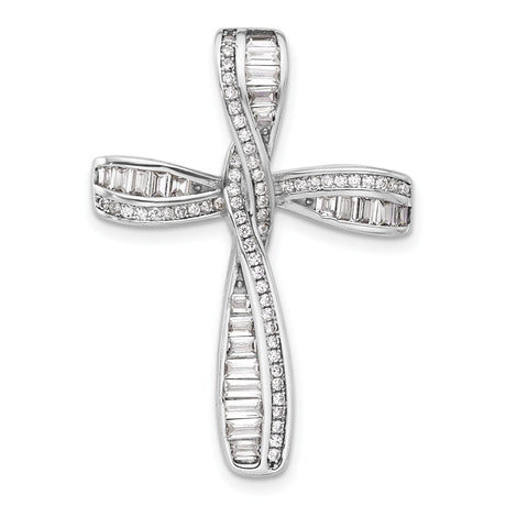Sterling Silver Cross Pendant with Cubic Zirconia Baguette and Round Channel Set Design