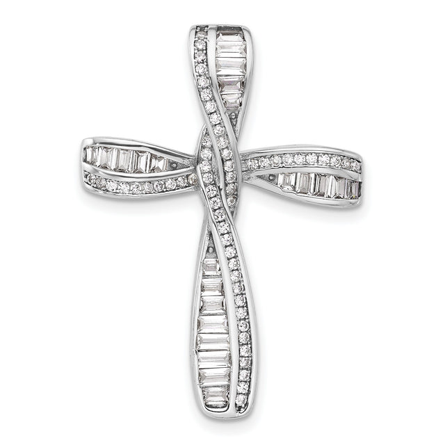 Sterling Silver Cross Pendant with Cubic Zirconia Baguette and Round Channel Set Design