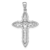 Sterling Silver Cross Pendant with Cubic Zirconia, Bold Vertical Religious Design, Unisex