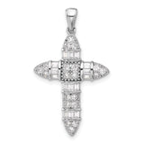 Sterling Silver Cross Pendant with Cubic Zirconia, Bold Vertical Religious Design, Unisex