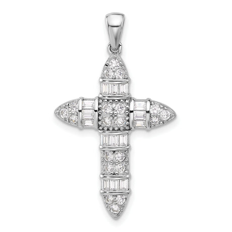 Sterling Silver Cross Pendant with Cubic Zirconia, Bold Vertical Religious Design, Unisex