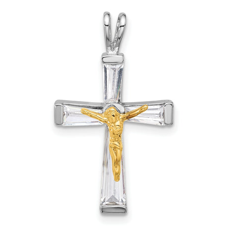 Sterling Silver Crucifix Cross Pendant with Cubic Zirconia, Dual Finish, Christ Figure Design