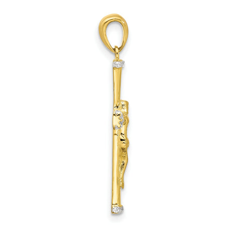 Sterling Silver Crucifix Cross Pendant with Cubic Zirconia and Bamboo Texture Design