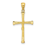 Sterling Silver Crucifix Cross Pendant with Cubic Zirconia and Bamboo Texture Design
