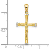 Sterling Silver Crucifix Cross Pendant with Cubic Zirconia and Bamboo Texture Design