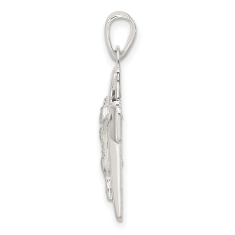Sterling Silver Crucifix Cross Pendant with Polished and Satin Finish, Christian Religious Design