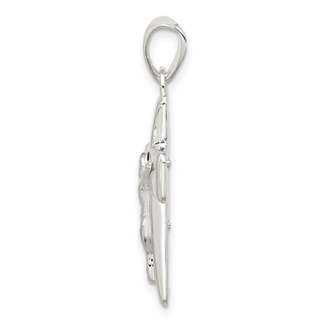 Sterling Silver Crucifix Cross Pendant, Polished Modern Religious Jewelry for Men and Women