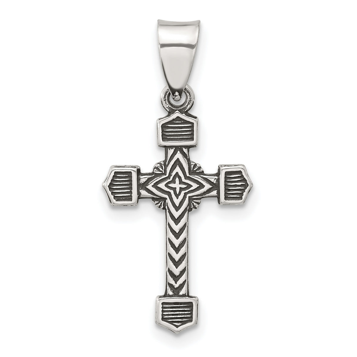Sterling Silver Textured Budded Cross Pendant with Oxidized Finish, Byzantine Style, Christian Design