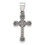 Sterling Silver Textured Budded Cross Pendant with Oxidized Finish, Byzantine Style, Christian Design