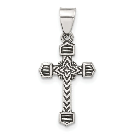 Sterling Silver Textured Budded Cross Pendant with Oxidized Finish, Byzantine Style, Christian Design