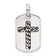 Sterling Silver Cross Pendant Dog Tag with Curb Chain Inlay and Textured Design