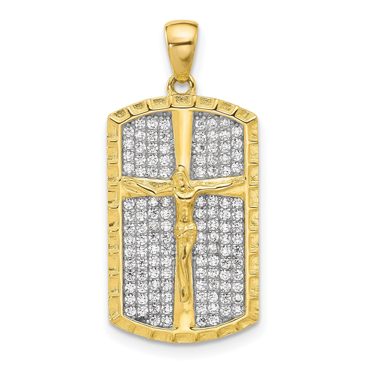 Sterling Silver Crucifix Cross Pendant with Cubic Zirconia and Gold Tone Jesus Figure