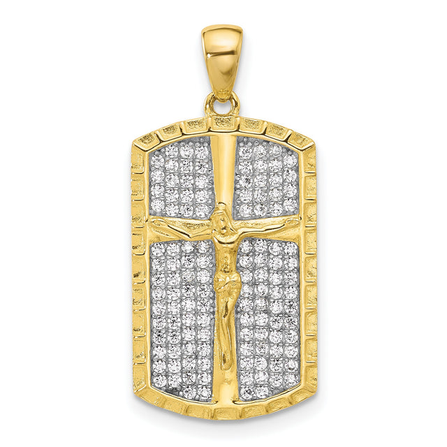 Sterling Silver Crucifix Cross Pendant with Cubic Zirconia and Gold Tone Jesus Figure