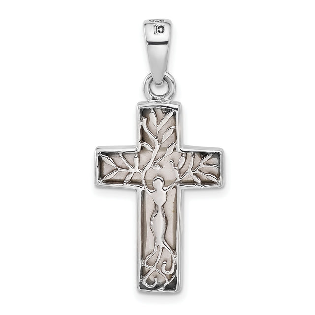 Sterling Silver Reversible Cross Pendant with Tree of Life Design