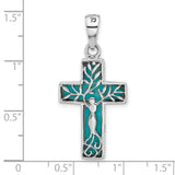 Sterling Silver Reversible Cross Pendant with Turquoise and Tree of Life Design