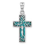 Sterling Silver Reversible Cross Pendant with Turquoise and Tree of Life Design