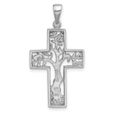 Sterling Silver Cross Pendant with Open Tree Design and Mirror Finish for Men and Women