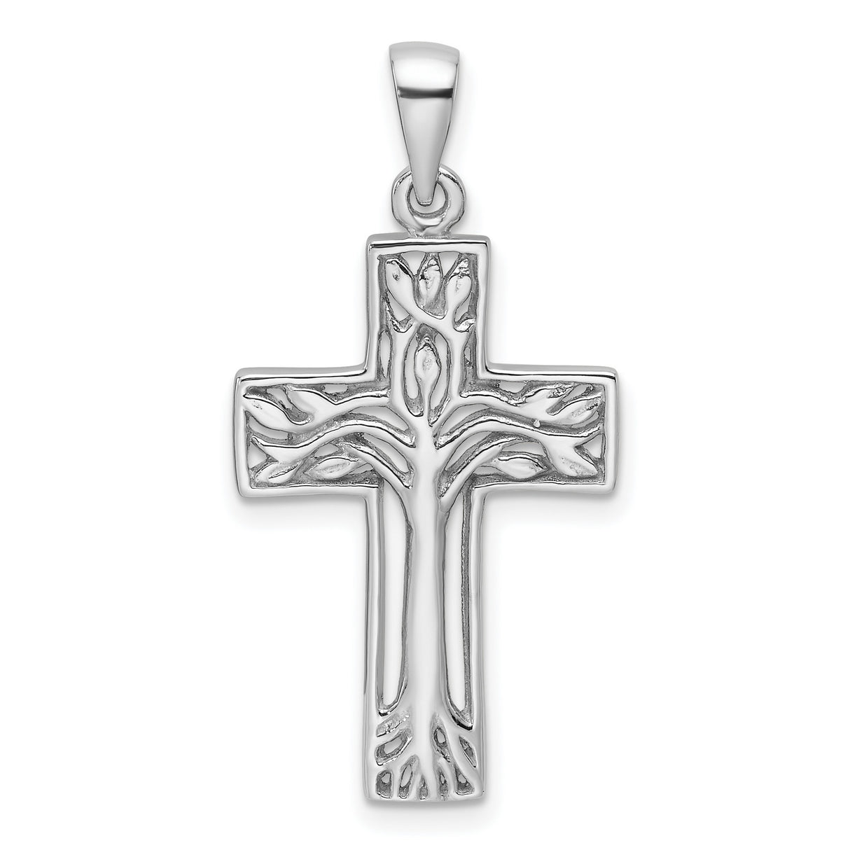 Sterling Silver Cross Pendant with Tree Design, Spiritual Nature-Inspired Jewelry