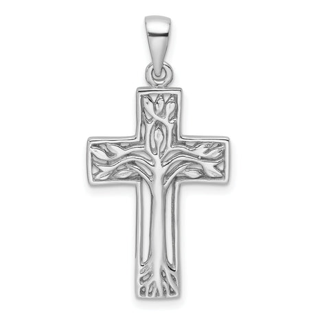 Sterling Silver Cross Pendant with Tree Design, Spiritual Nature-Inspired Jewelry