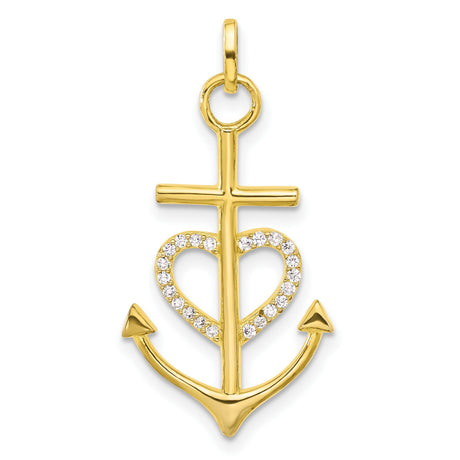 Sterling Silver Cross Anchor Pendant with Cubic Zirconia Heart Detail, Faith-Inspired Jewelry