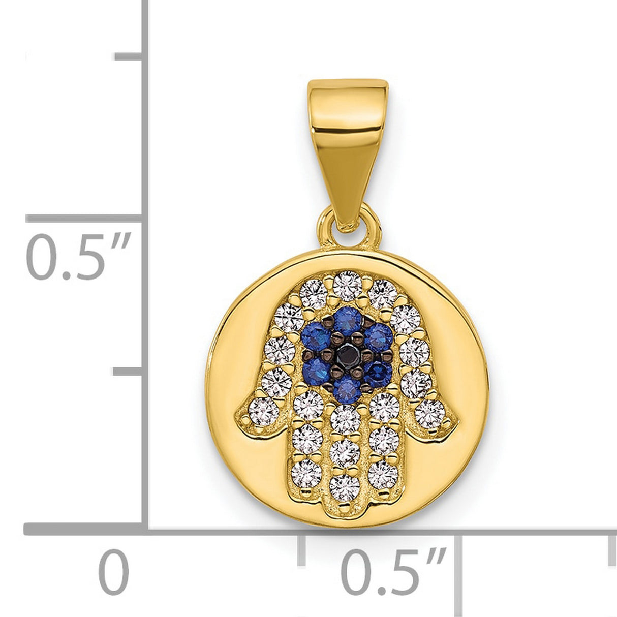 Sterling Silver Hamsa Hand Pendant with Cubic Zirconia, Gold Plated Spiritual Protection Jewelry