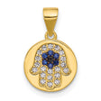 Sterling Silver Hamsa Hand Pendant with Cubic Zirconia, Gold Plated Spiritual Protection Jewelry