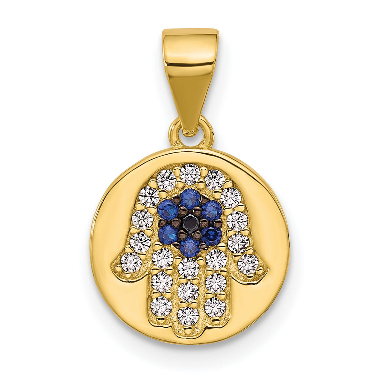 Sterling Silver Hamsa Hand Pendant with Cubic Zirconia, Gold Plated Spiritual Protection Jewelry