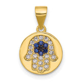 Sterling Silver Hamsa Hand Pendant with Cubic Zirconia, Gold Plated Spiritual Protection Jewelry