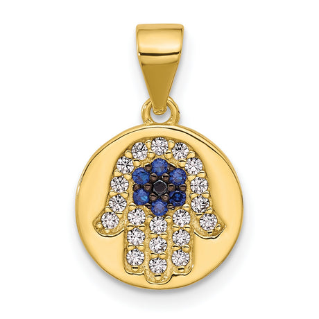 Sterling Silver Hamsa Hand Pendant with Cubic Zirconia, Gold Plated Spiritual Protection Jewelry