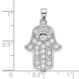 Sterling Silver Hamsa Hand Pendant with Cubic Zirconia and Evil Eye Symbol